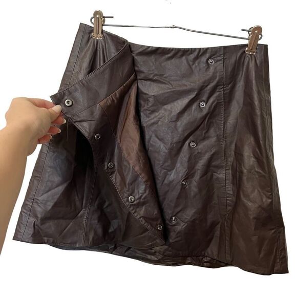 Zara S brown faux leather mini skirt snap closure small women’s EUC wrap - Picture 4 of 6